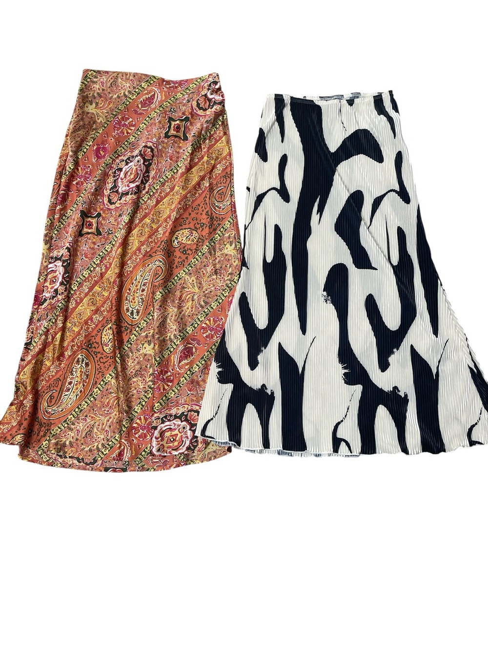 SHEIN Black & White Abstract Midi Skirt and Paisley Multi Midi Skirt Bundle